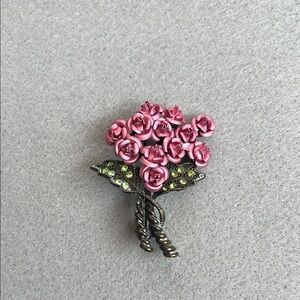 Charming Pink Floral Brooch with Green Accents